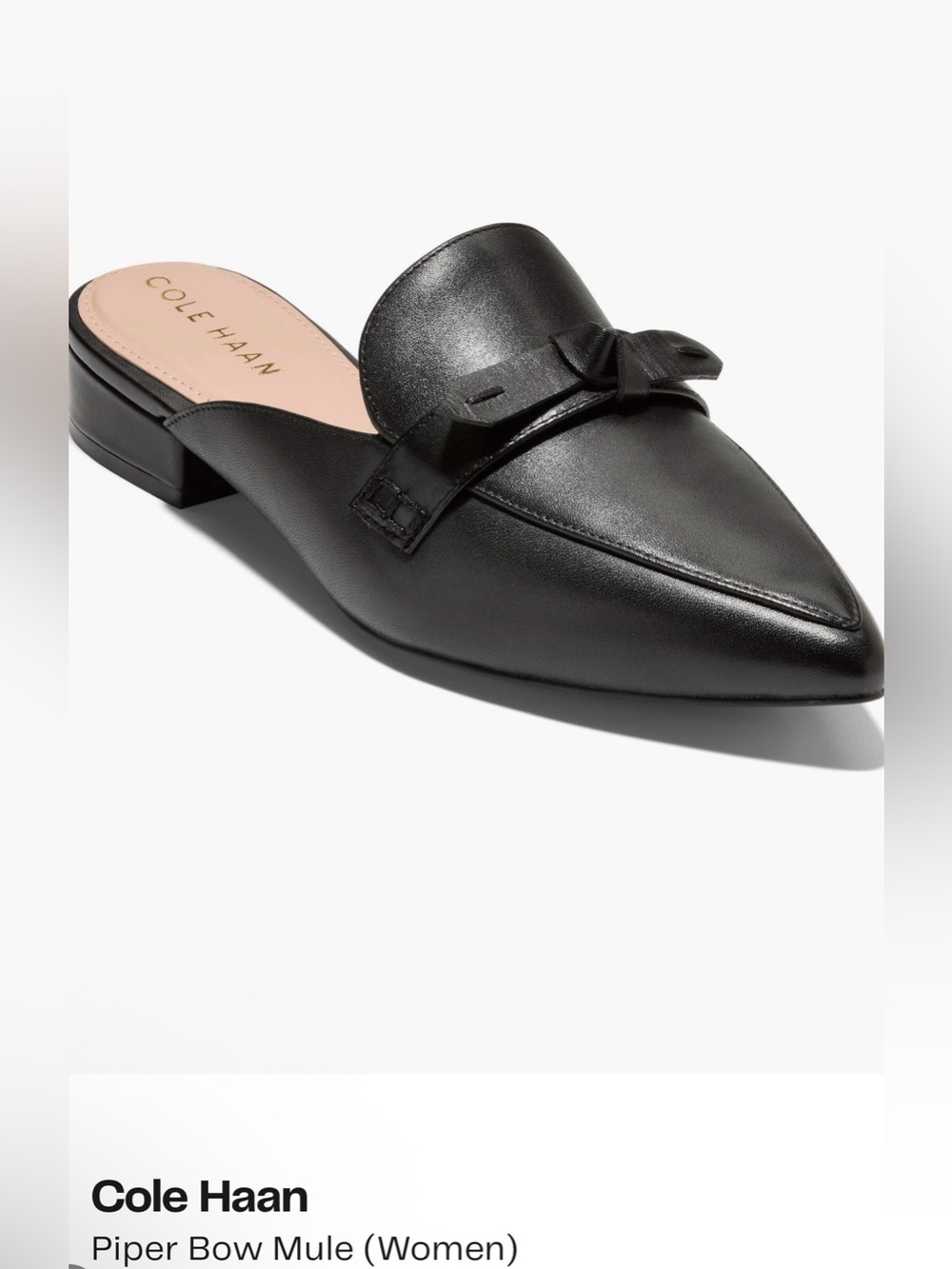 Cole Haan Black Leather Pointed Bow Slip-On Mule
